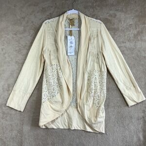 NWT April Cornell S Open‎ Front Cardigan Coverup Lace Embroidered Fairy FLAW
